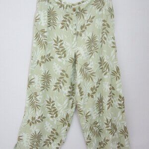 Rafaella Sport Womens 14 Green Floral Short Pants Capris 100% Linen Cottagecore